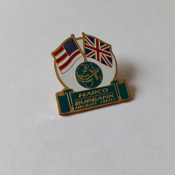 Vintage Harco Burbank Aircraft Supply Lapel Pin Aviation Collectible USA UK Flag - Picture 3 of 9
